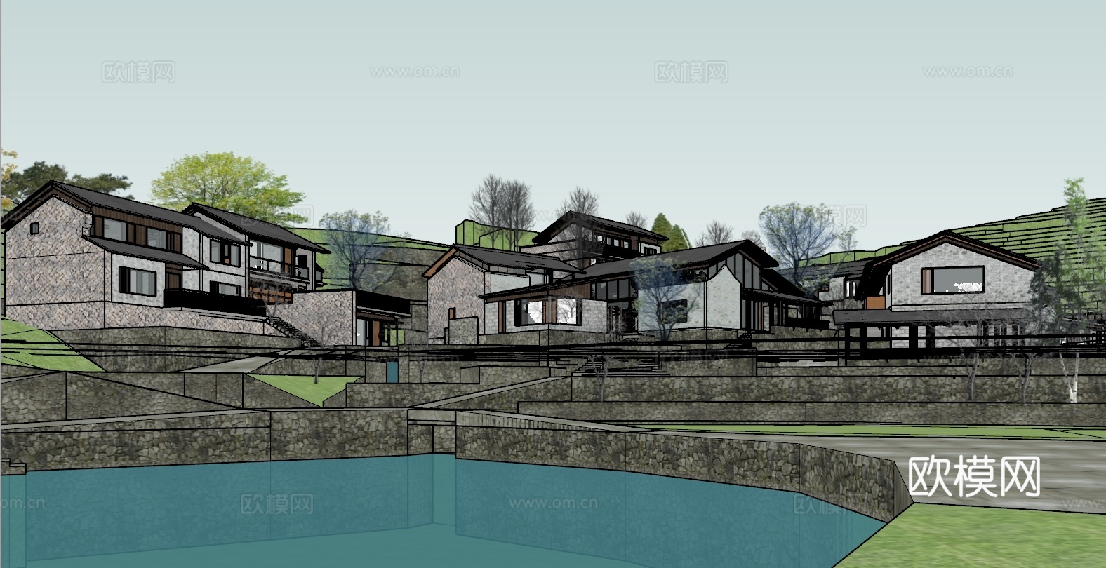 农村民宿建筑su模型