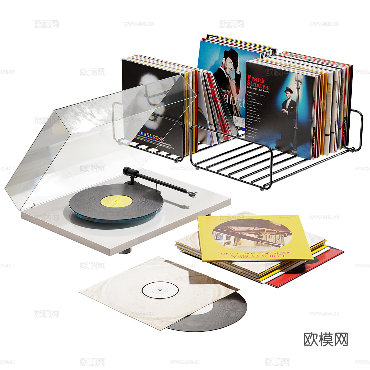 电唱机 黑胶唱片3d模型