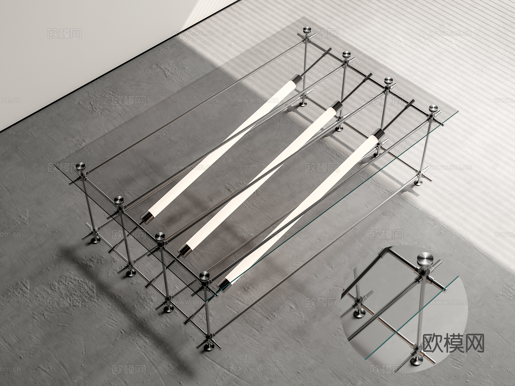 现代玻璃茶几 金属茶几 十字光轴 光轴茶几 茶几艺术装置3d模型