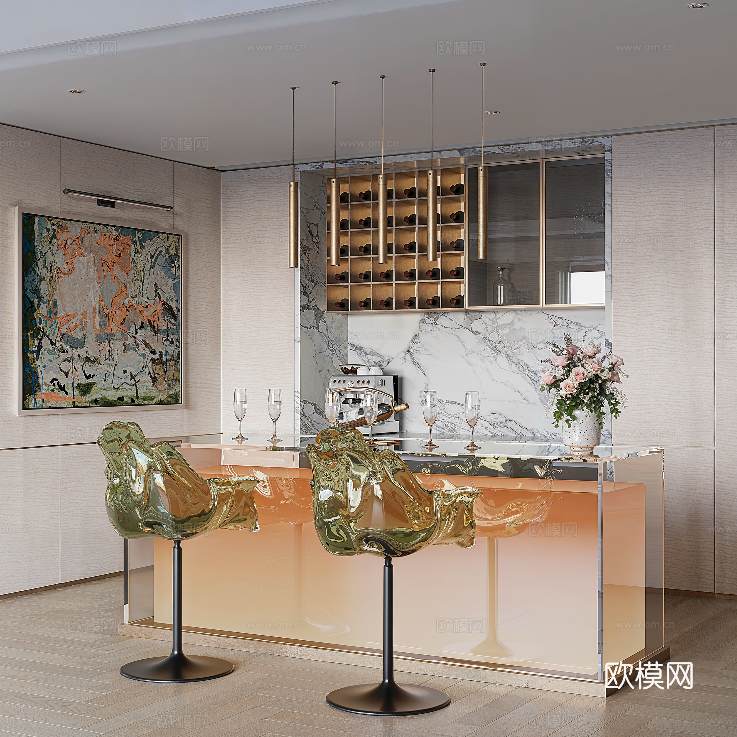 现代吧台区3d模型