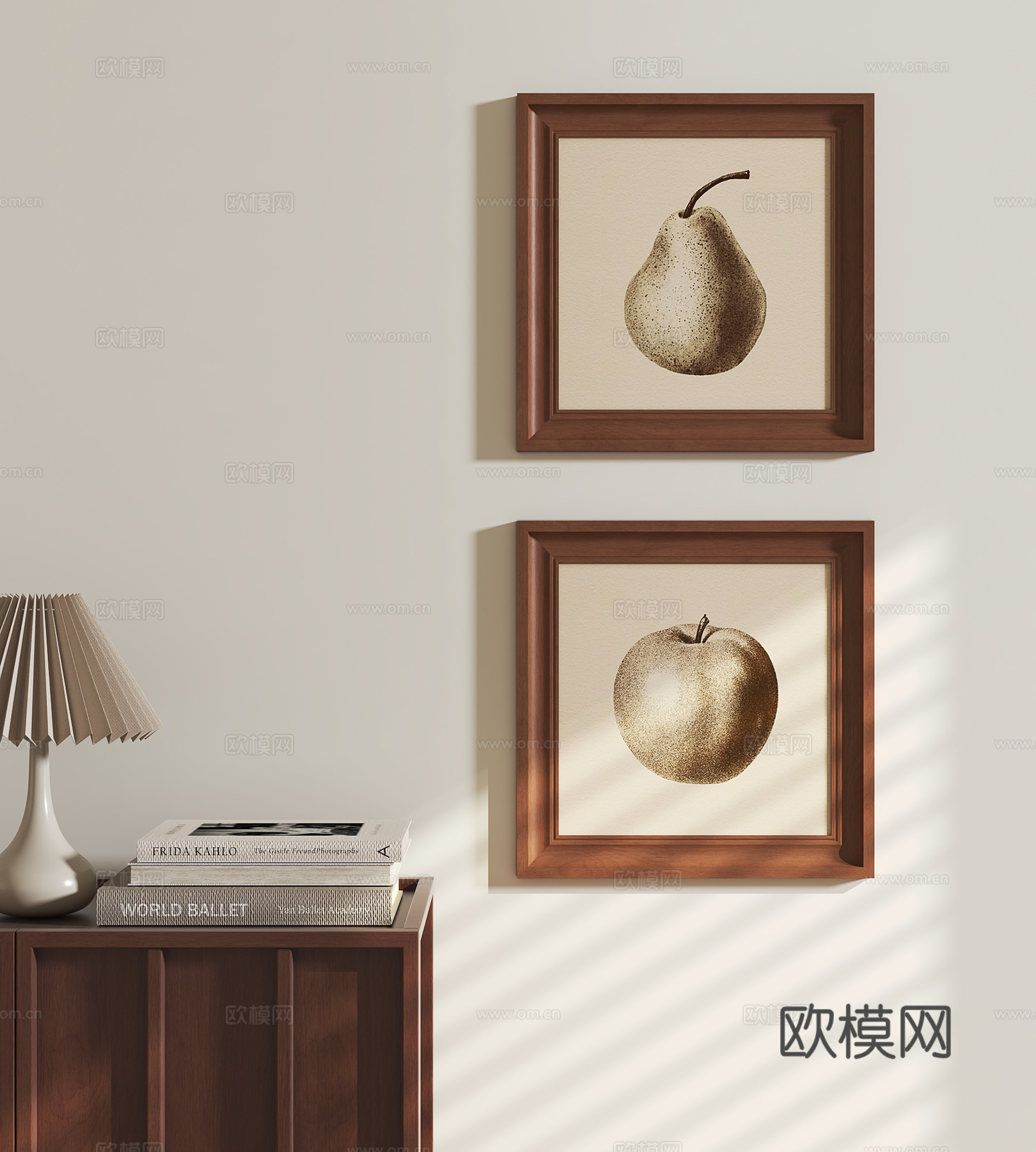 中古风黑白挂画su模型