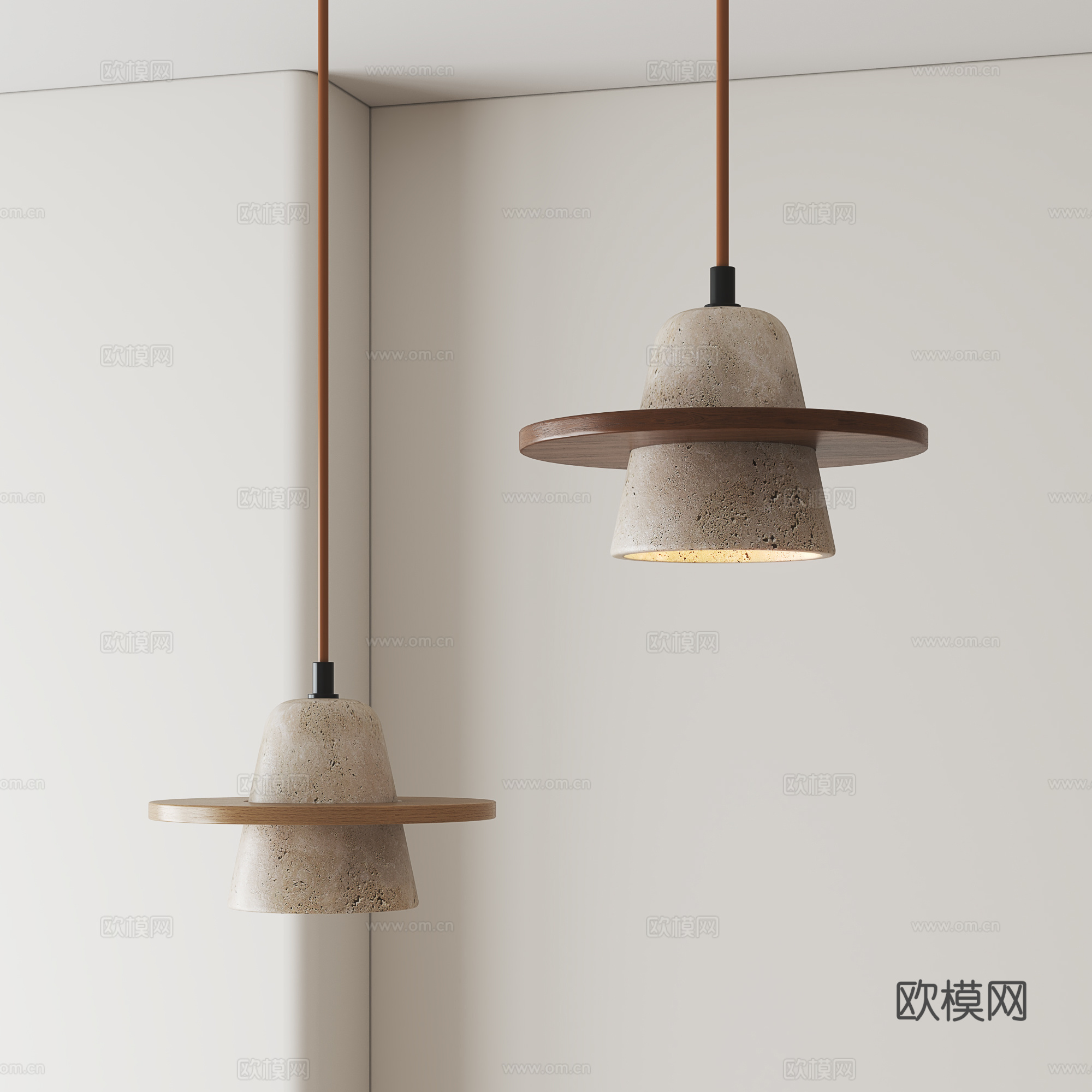 侘寂风黄洞石吊灯su模型