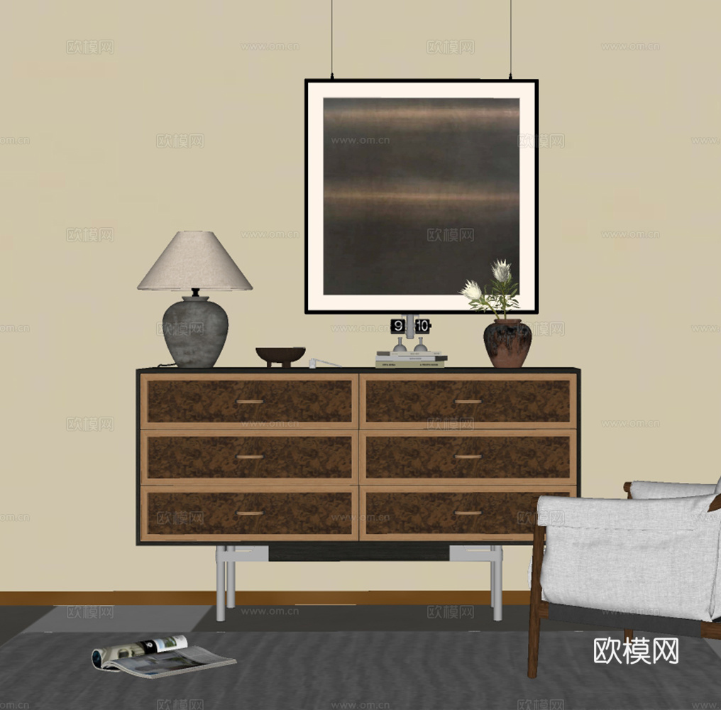 现代复古玄关柜su模型