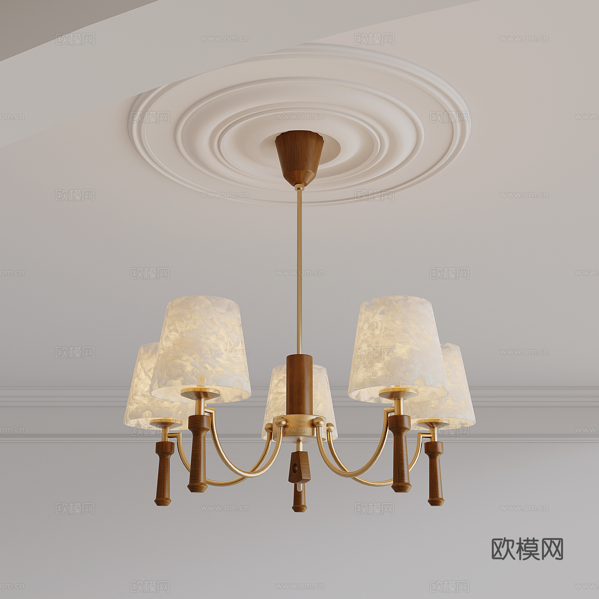 中古胡桃木吊灯3d模型下载（渲染图1）