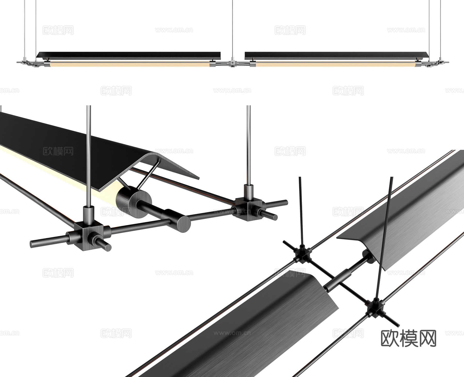 现代长条吊灯 金属吊灯 办公吊灯 十字光轴 马扎灯3d模型