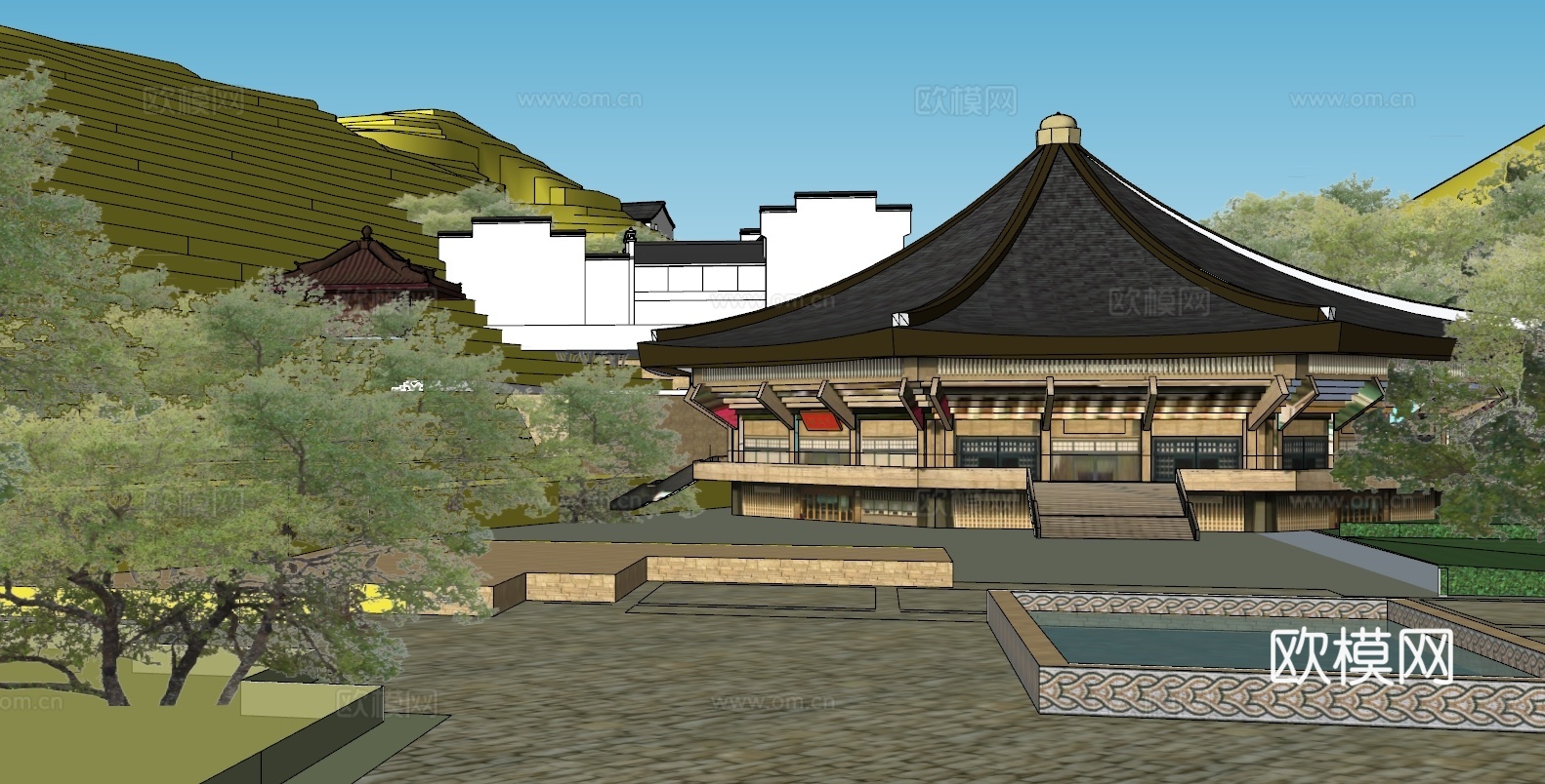 山地地形徽派古建民居民宅度假村规划su模型