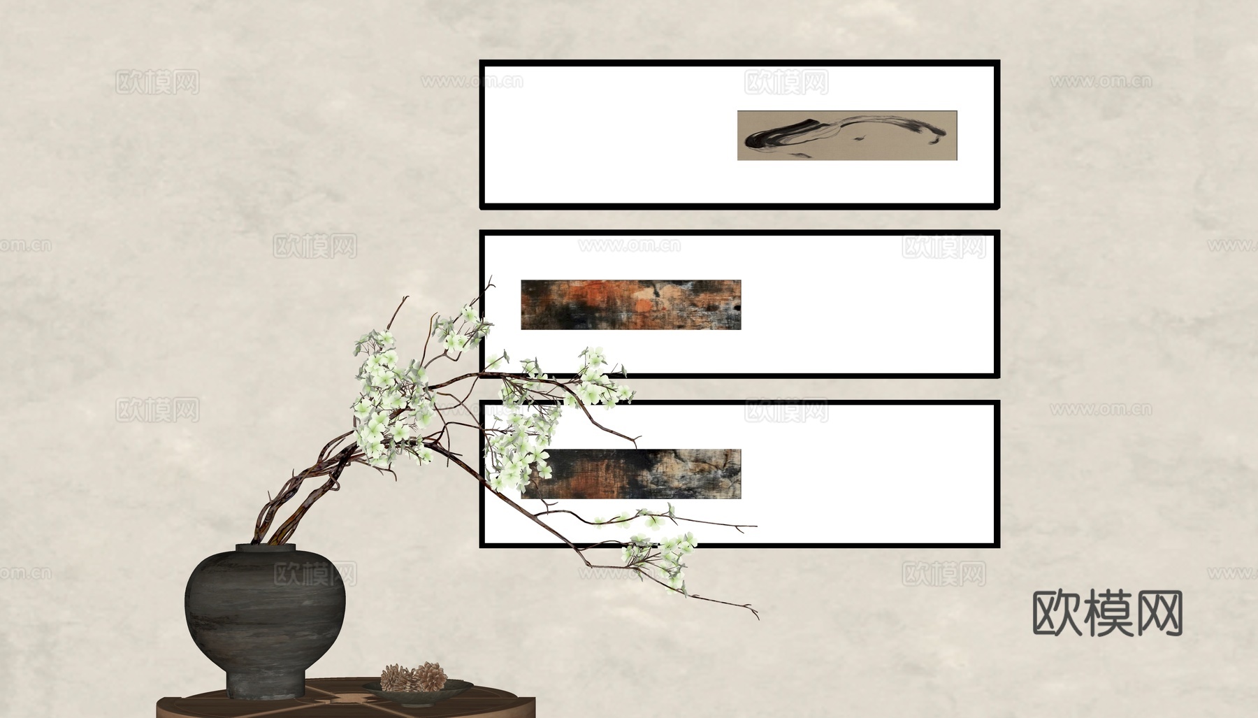 新中式挂画组合su模型