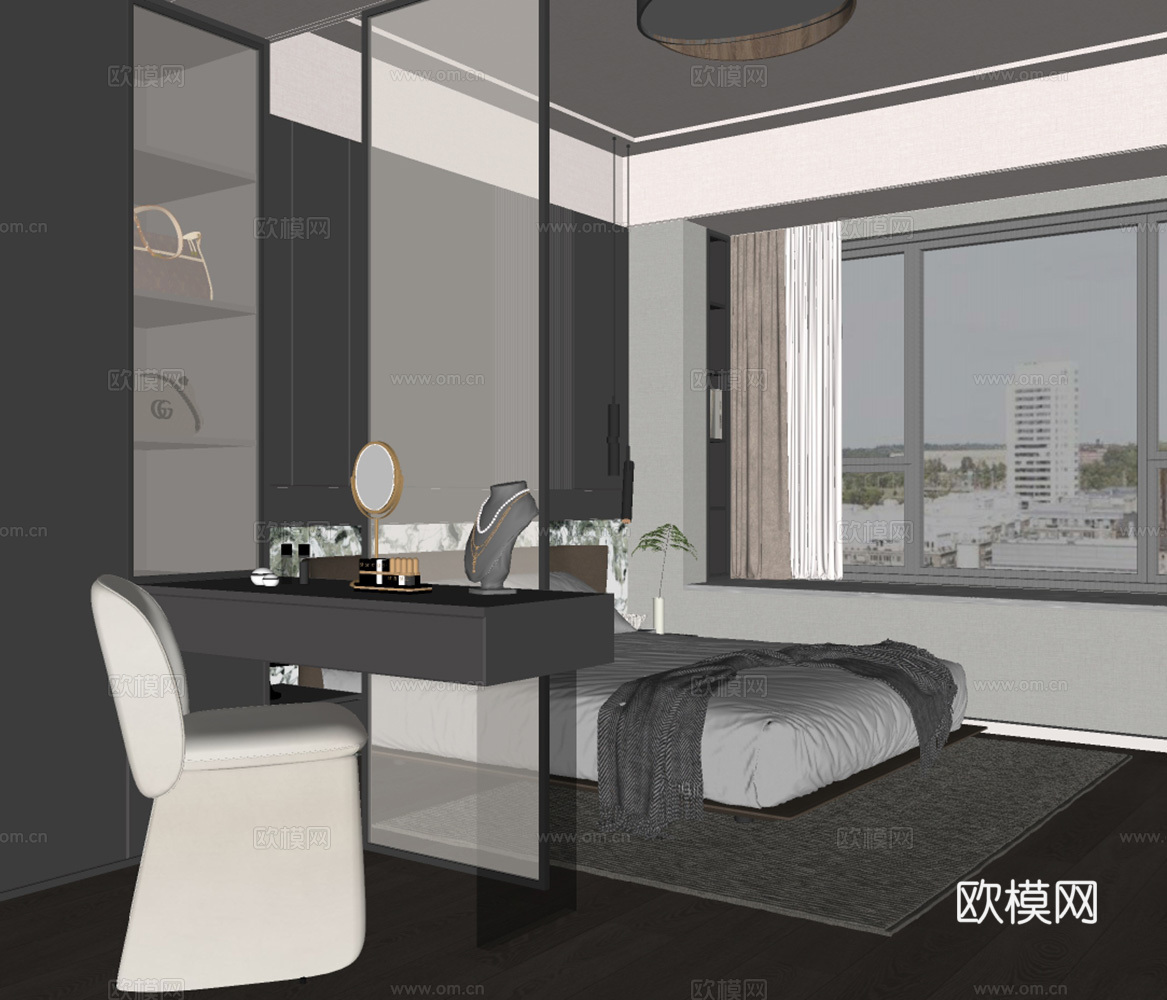 意式极简家居卧室su模型