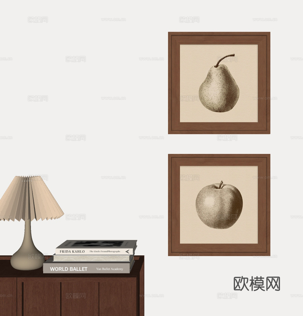 中古风黑白挂画su模型
