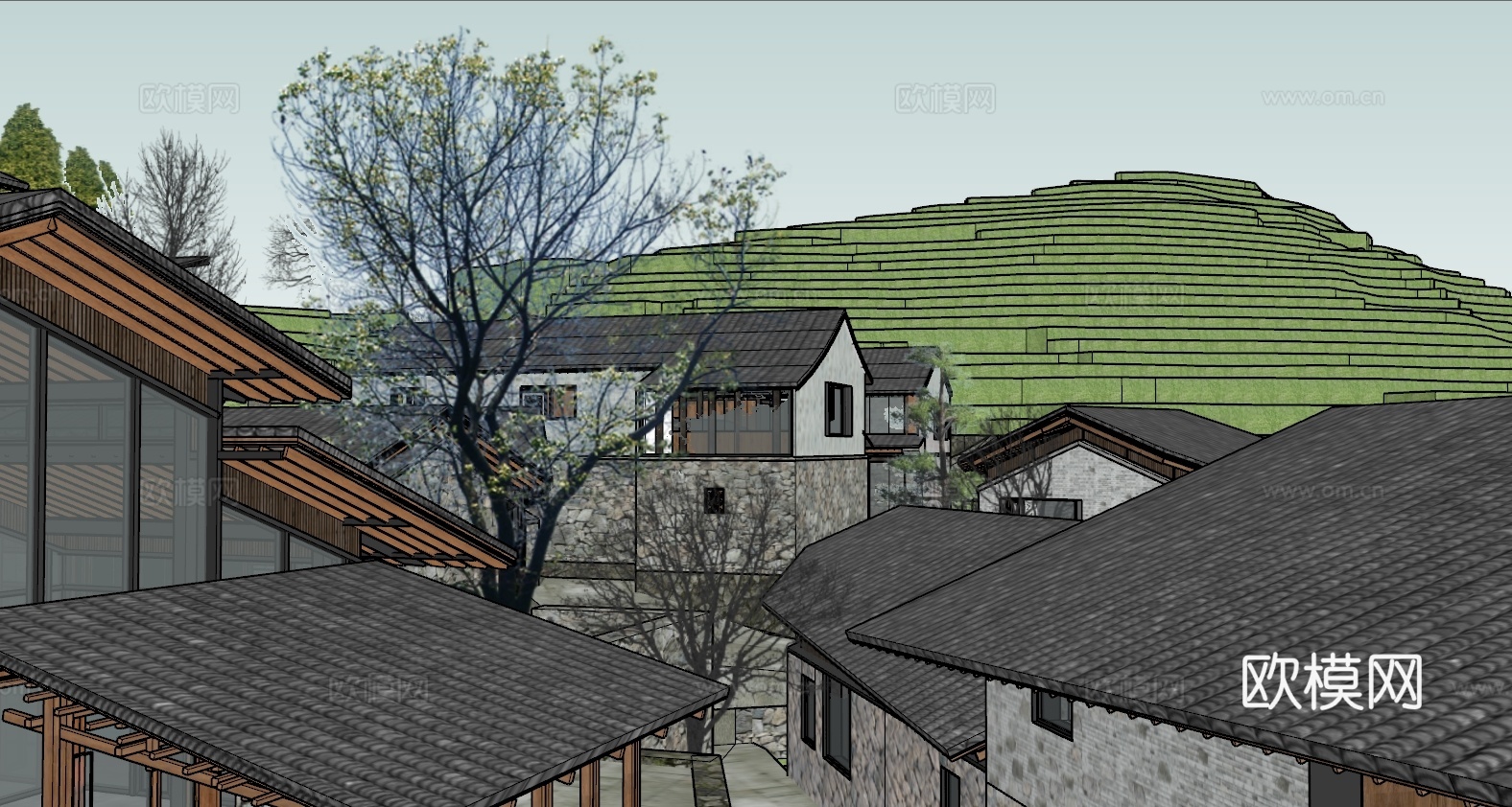 农村民宿建筑su模型