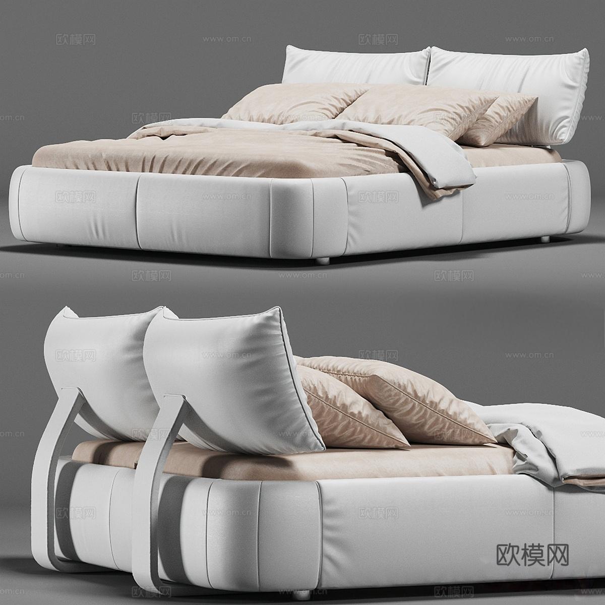 QUAELA 现代艺术双人床 皮革双人床 极简床3d模型