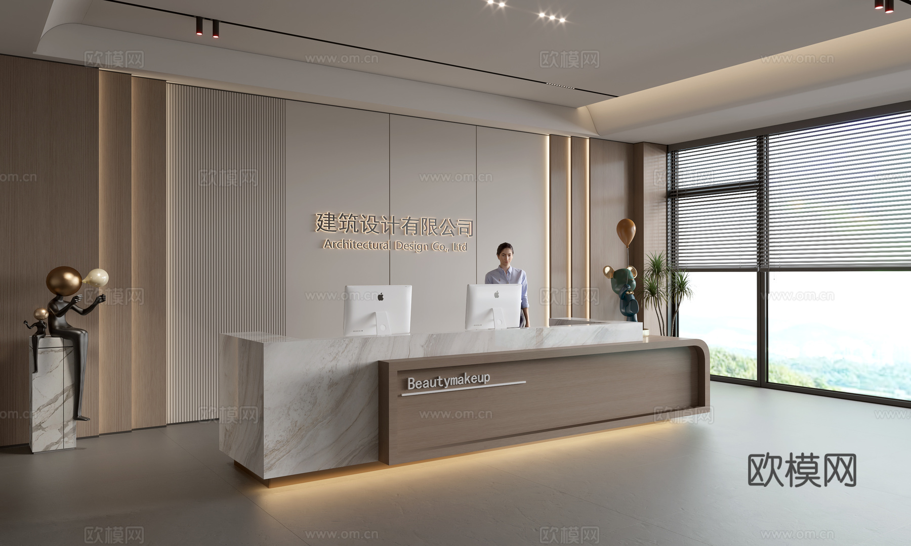 现代公司前台  接待区 吧台  接待台 服务台 公司前台背景3d模型下载