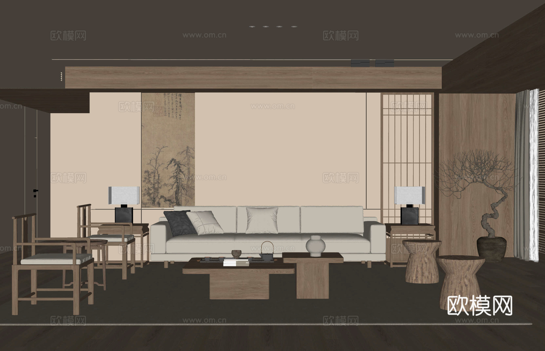 新中式宋式风客厅su模型