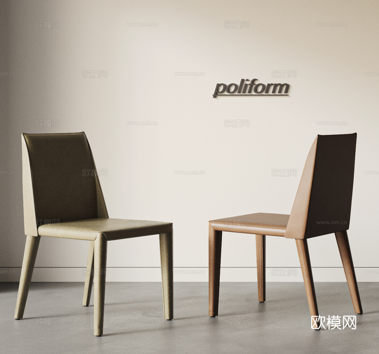 POLIFORM现代皮革餐椅 单椅 休闲椅 马鞍椅 书桌椅su模型
