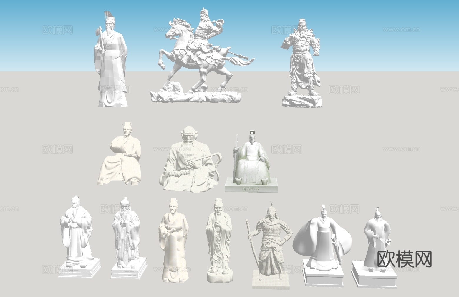 古代人物雕塑免费su模型