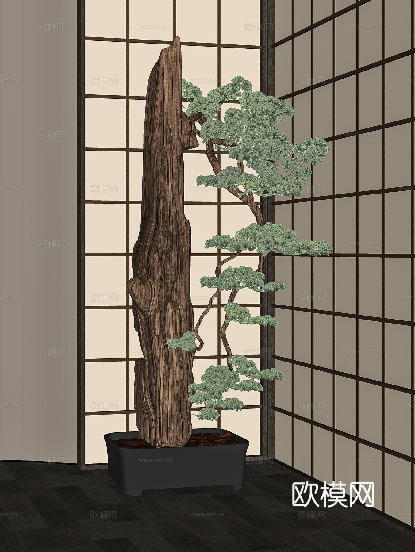 假山石头松树绿植盆景su模型