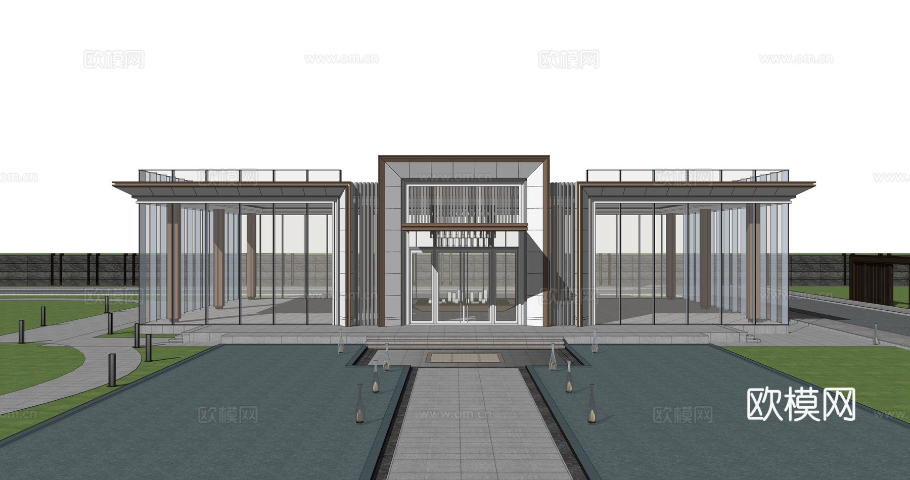 新中式售楼处外观 建筑外立面su模型