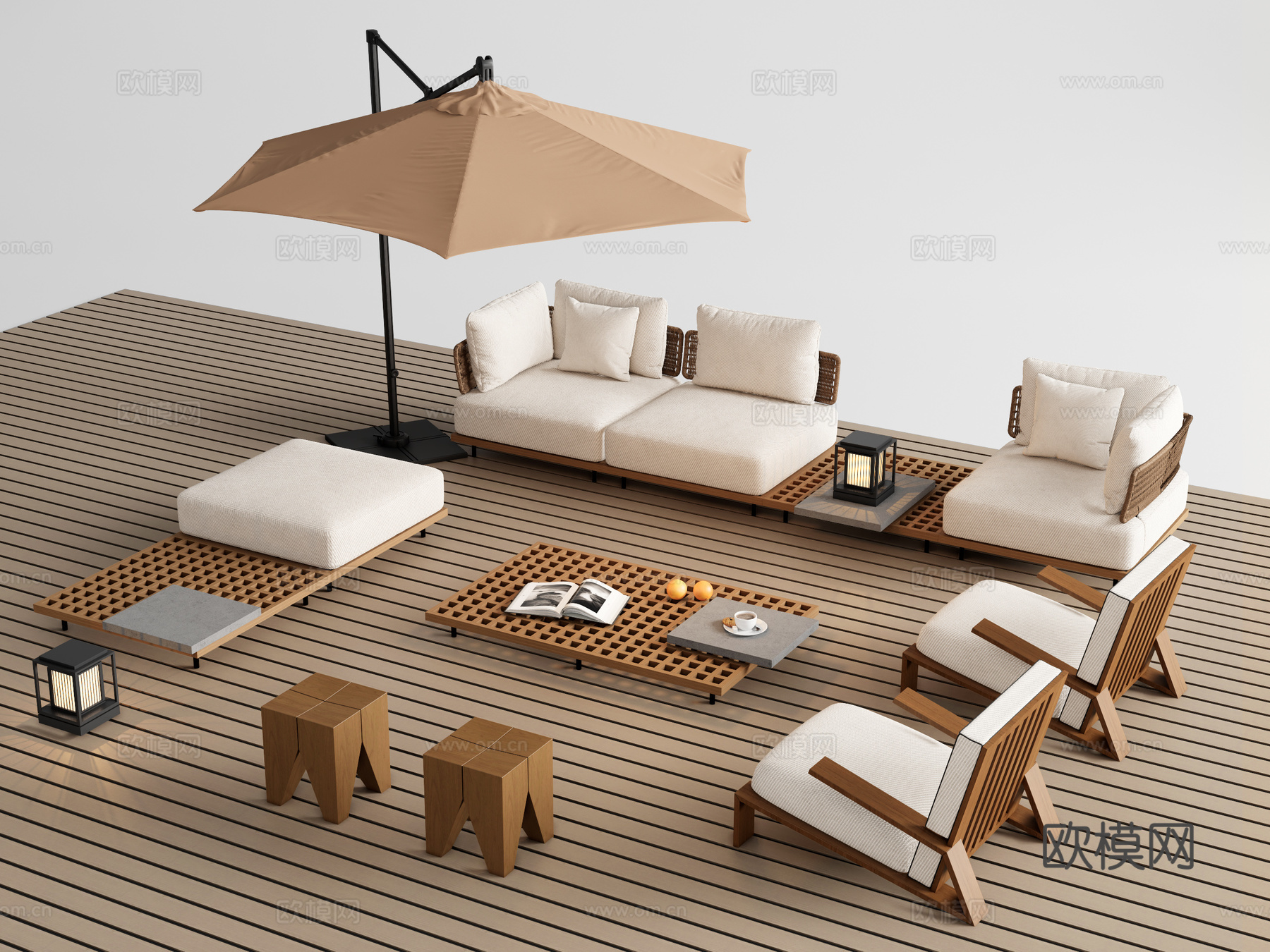 现代户外沙发 minotti 户外沙发茶几组合 户外休闲椅3d模型