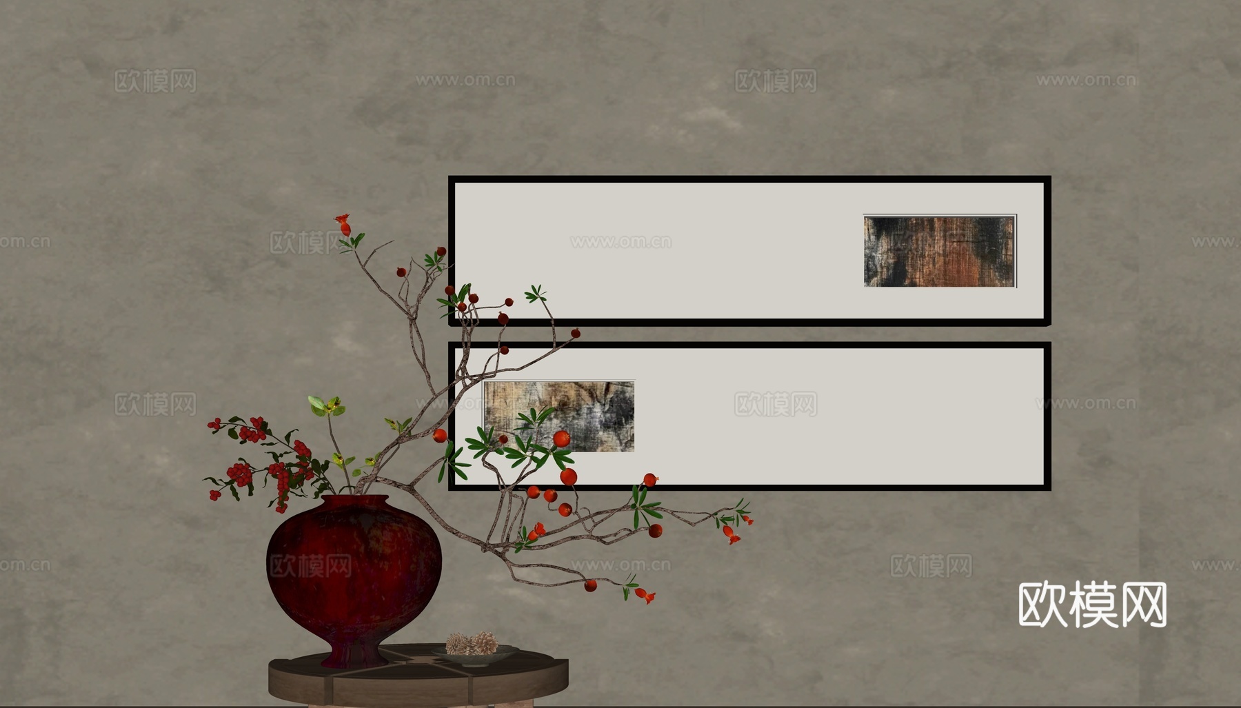 新中式挂画组合su模型
