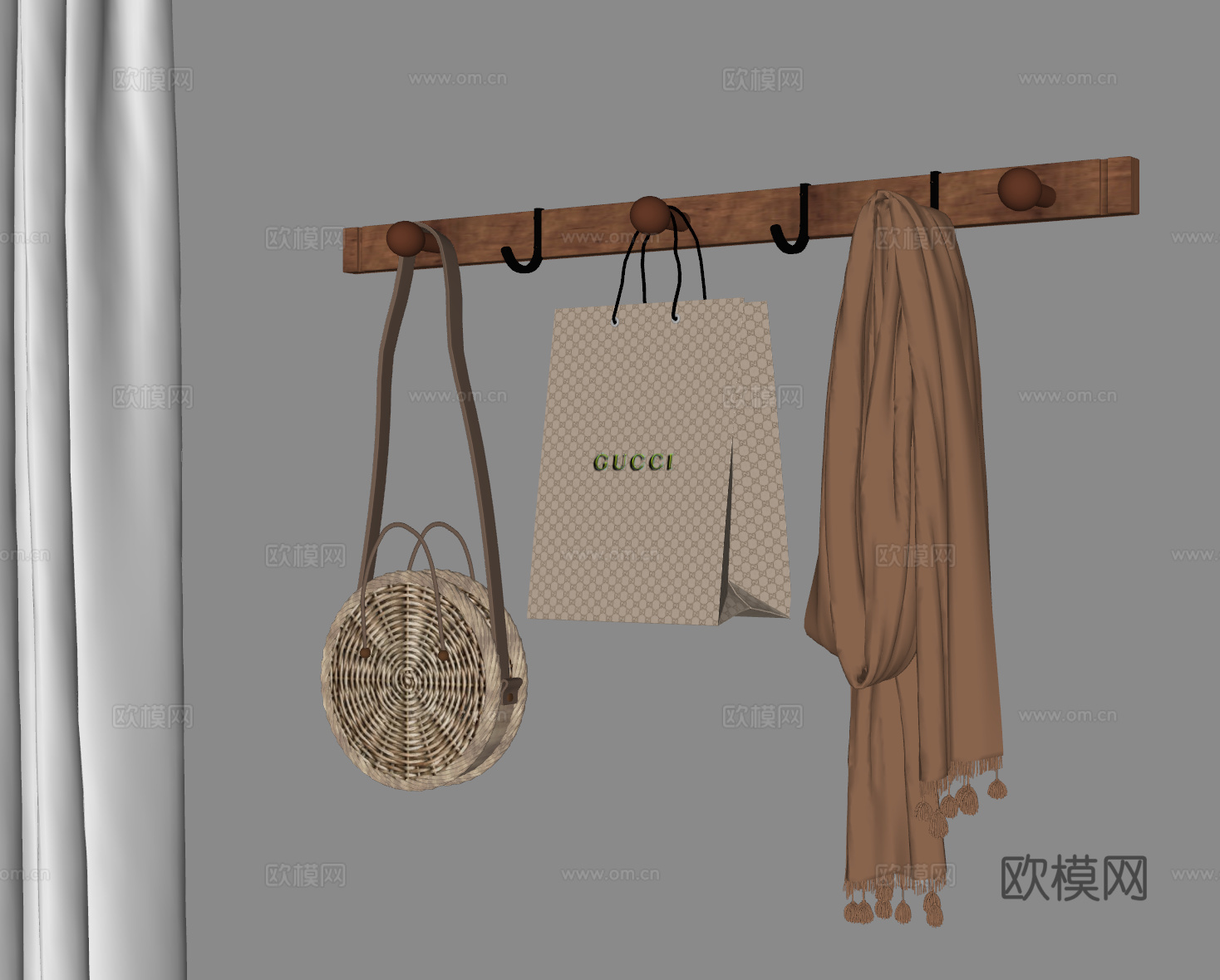 挂衣钩 挂钩 墙饰挂件 包包 围巾 购物袋 挂件 中古风挂衣su模型