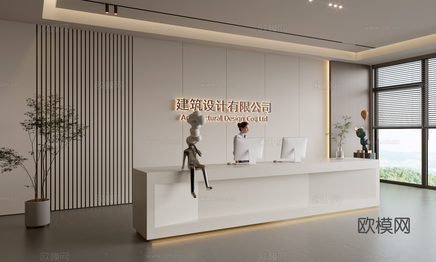 现代公司前台  接待区 吧台  接待台 服务台 公司前台背景3d模型