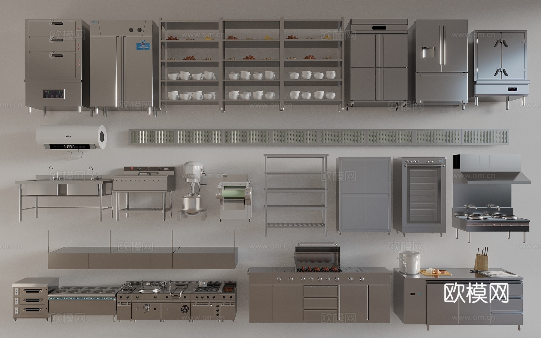 后厨设备 中央厨房设备 厨房用品组合 厨房操作台 厨具 水3d模型