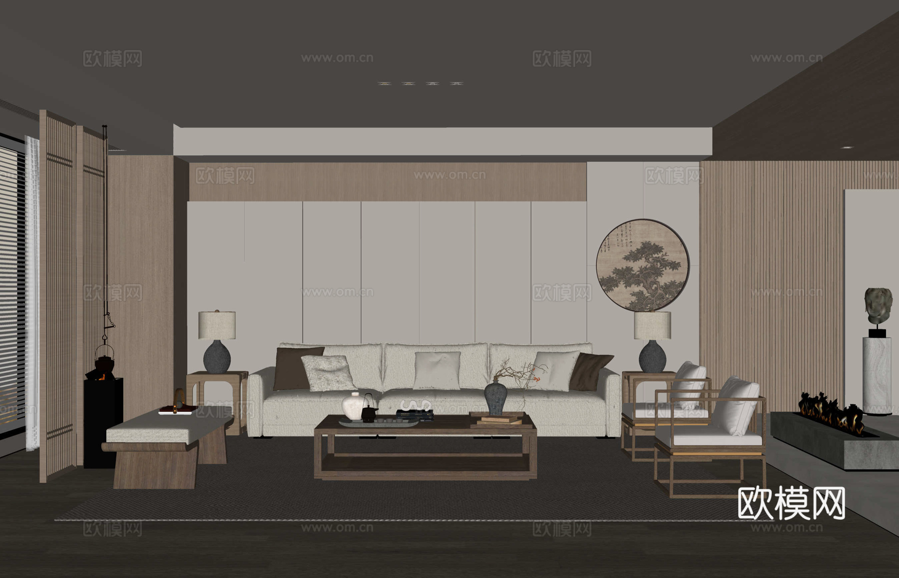 新中式宋式风客厅su模型