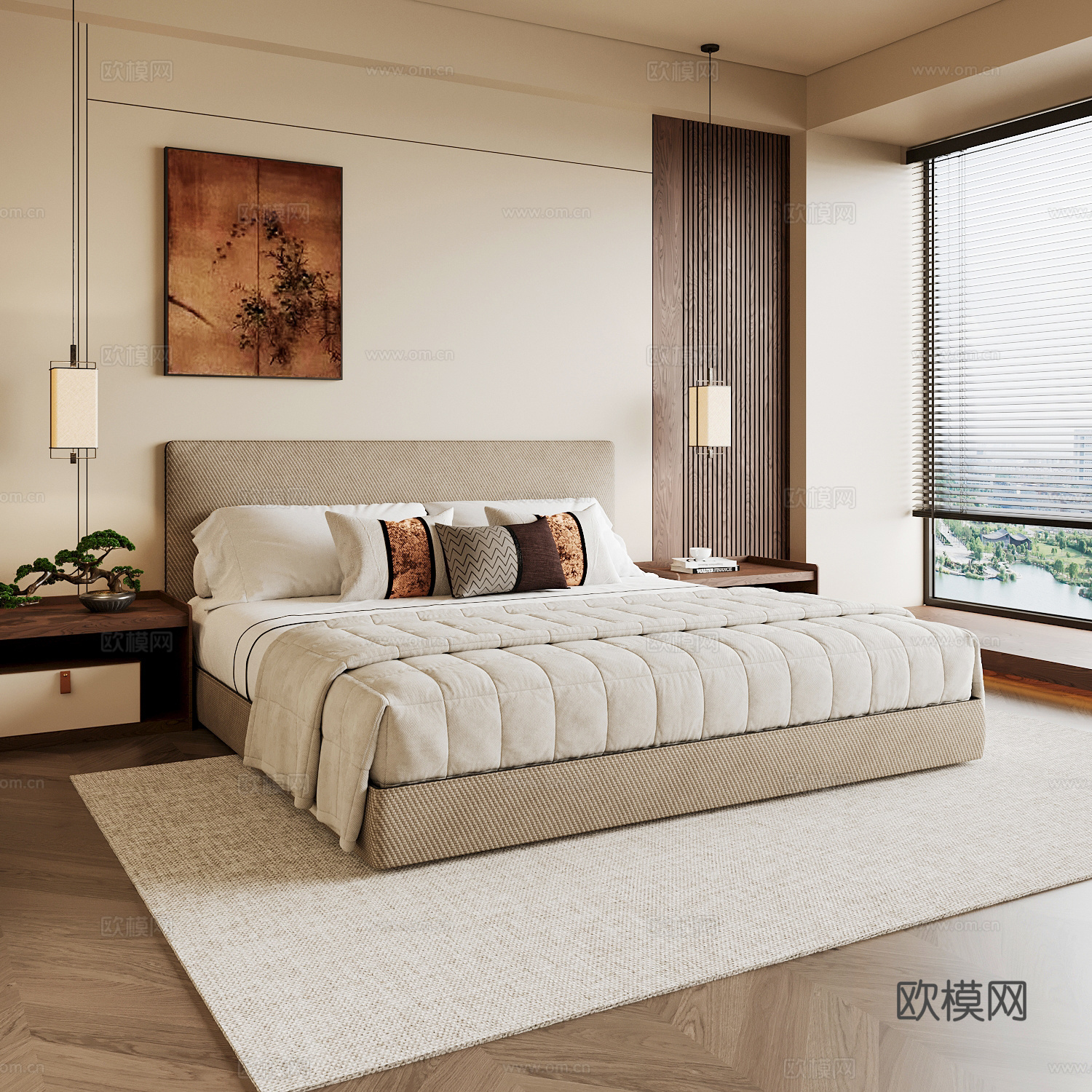 新中式家居卧室 宋氏美学卧室 宋式风卧室 新中式双人床 新中3d模型