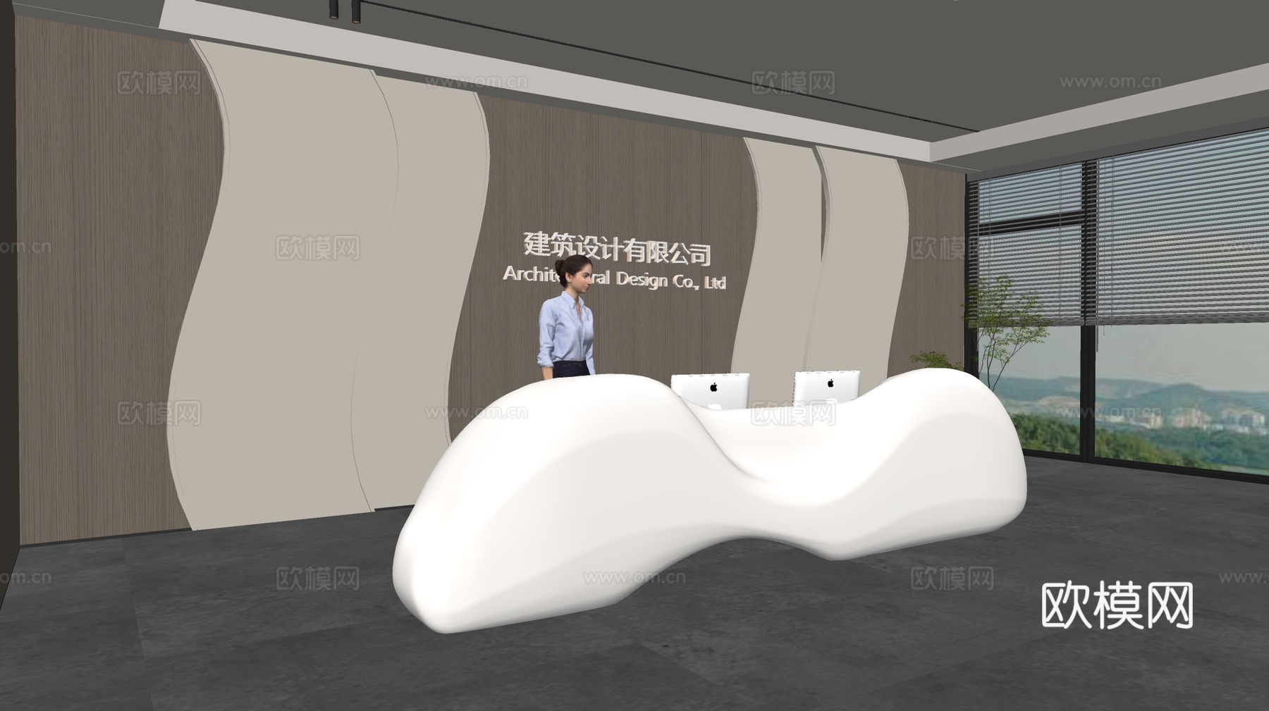 现代公司前台  接待区 吧台  接待台 服务台 公司前台背景su模型