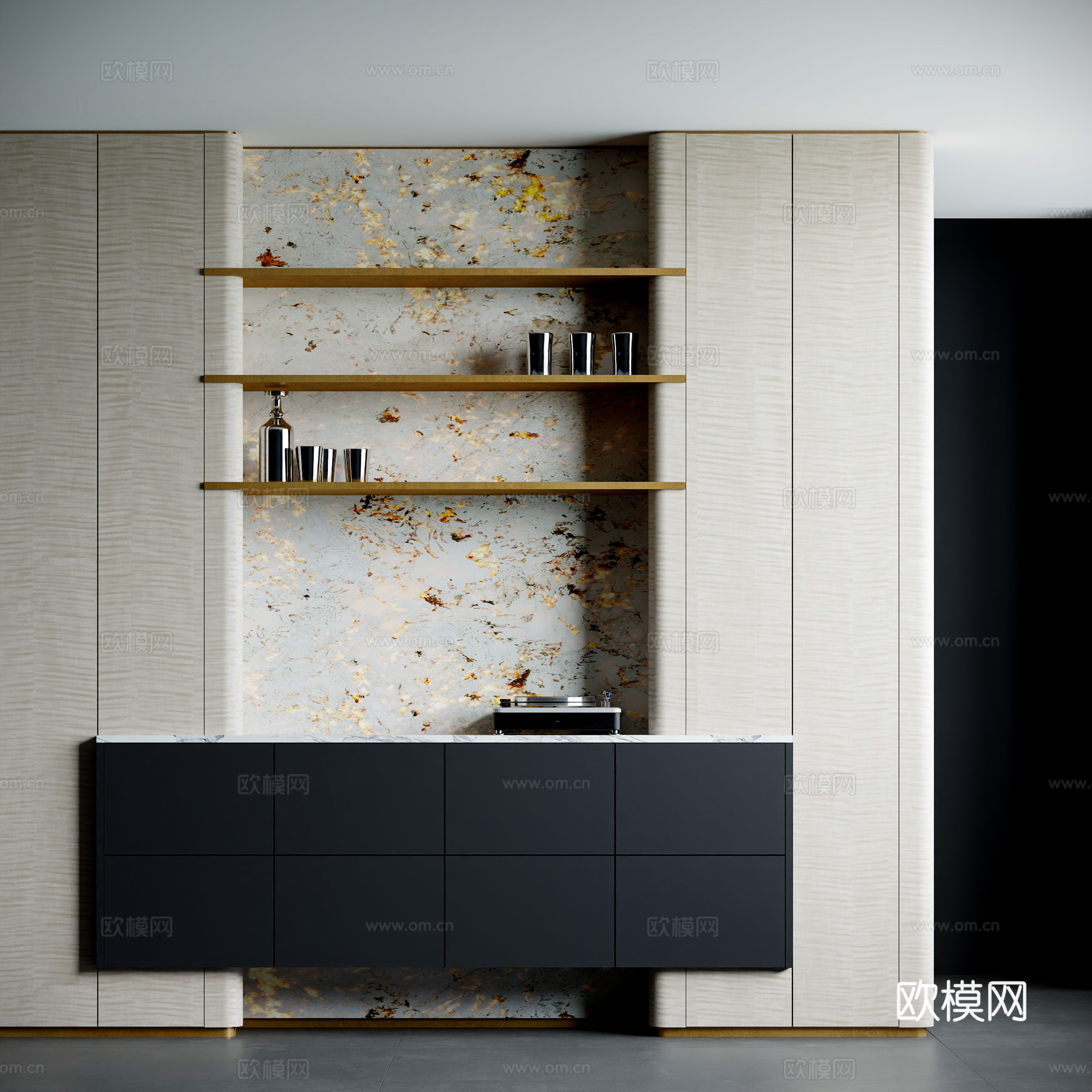 现代餐边柜 玄关柜 置物架 装饰柜 吊柜su模型