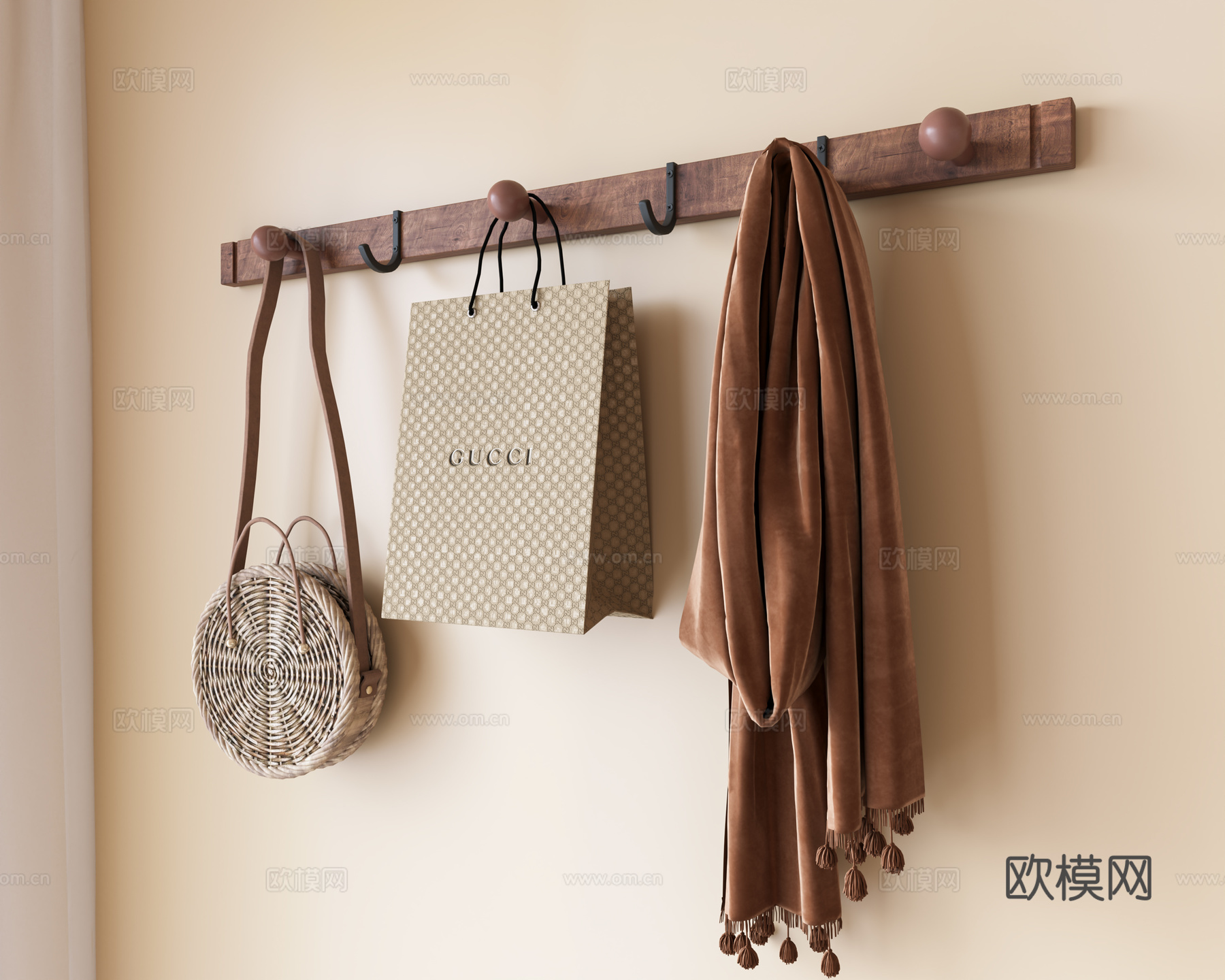 挂衣钩 挂钩 墙饰挂件 包包 围巾 购物袋 挂件 中古风挂衣su模型