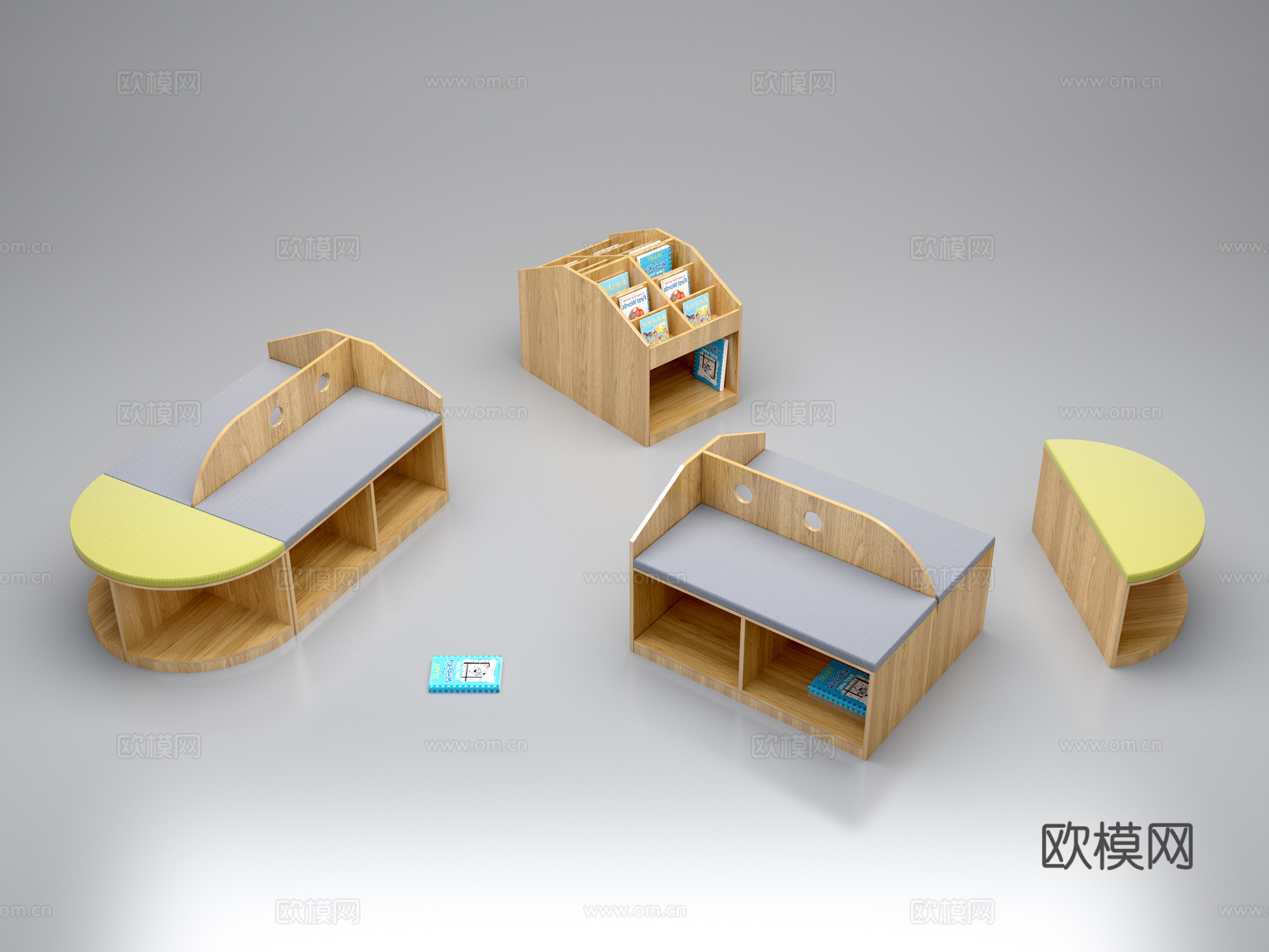 阅览室桌椅柜3d模型