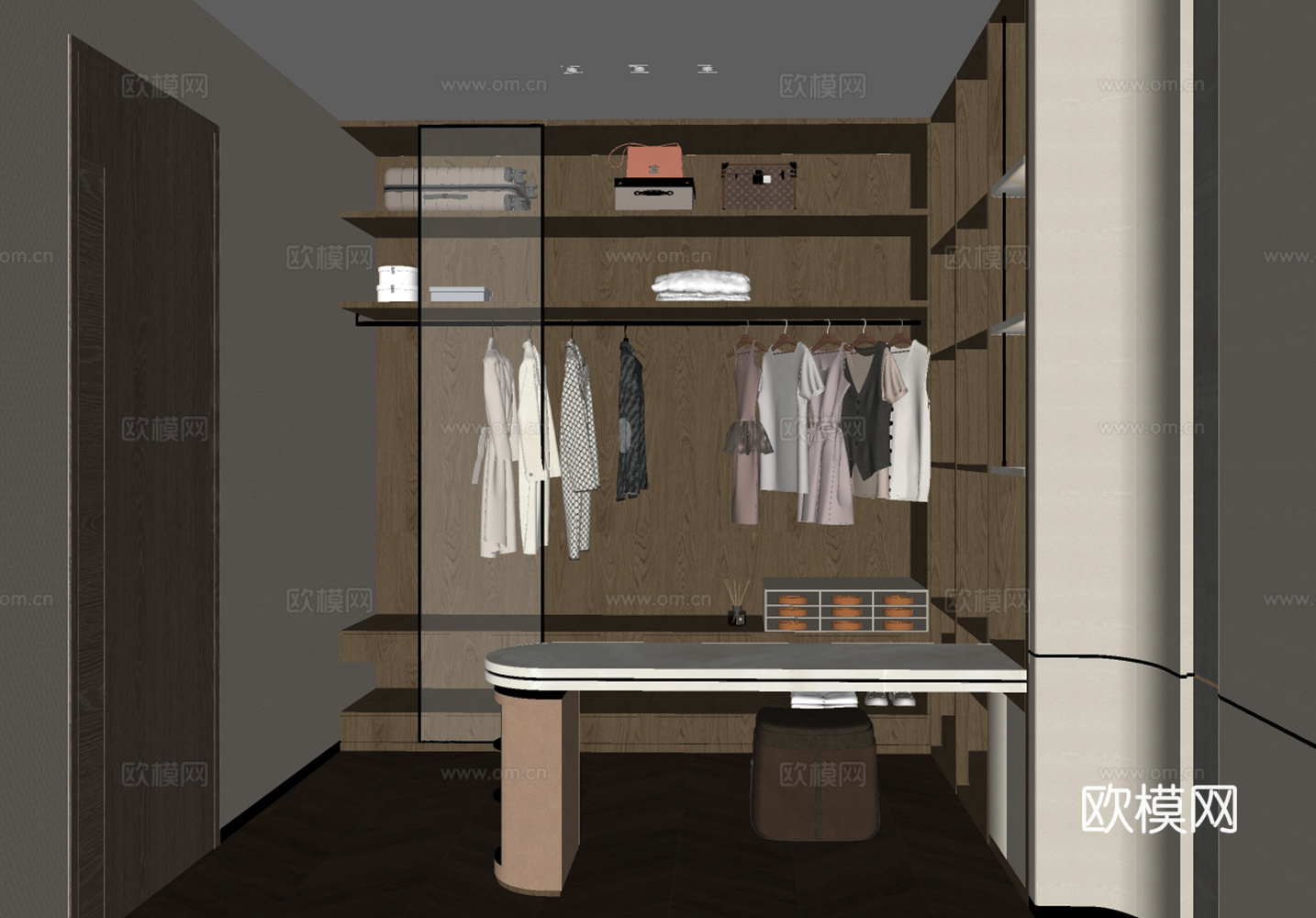 中古风衣帽间 衣柜su模型