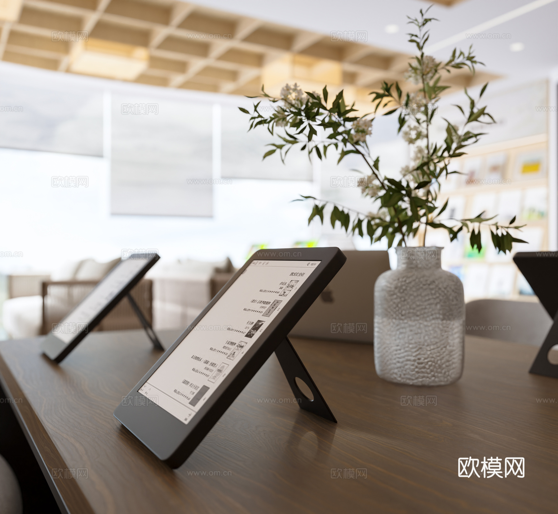 新中式阅览室 图书馆 阅览室电子设备 阅读区 阅览室视听区3d模型