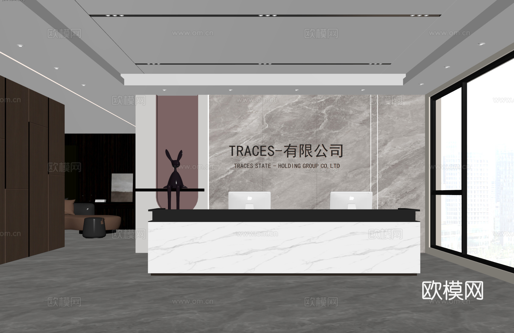 现代公司前台 办公区 接待区 前台 背景墙 画su模型