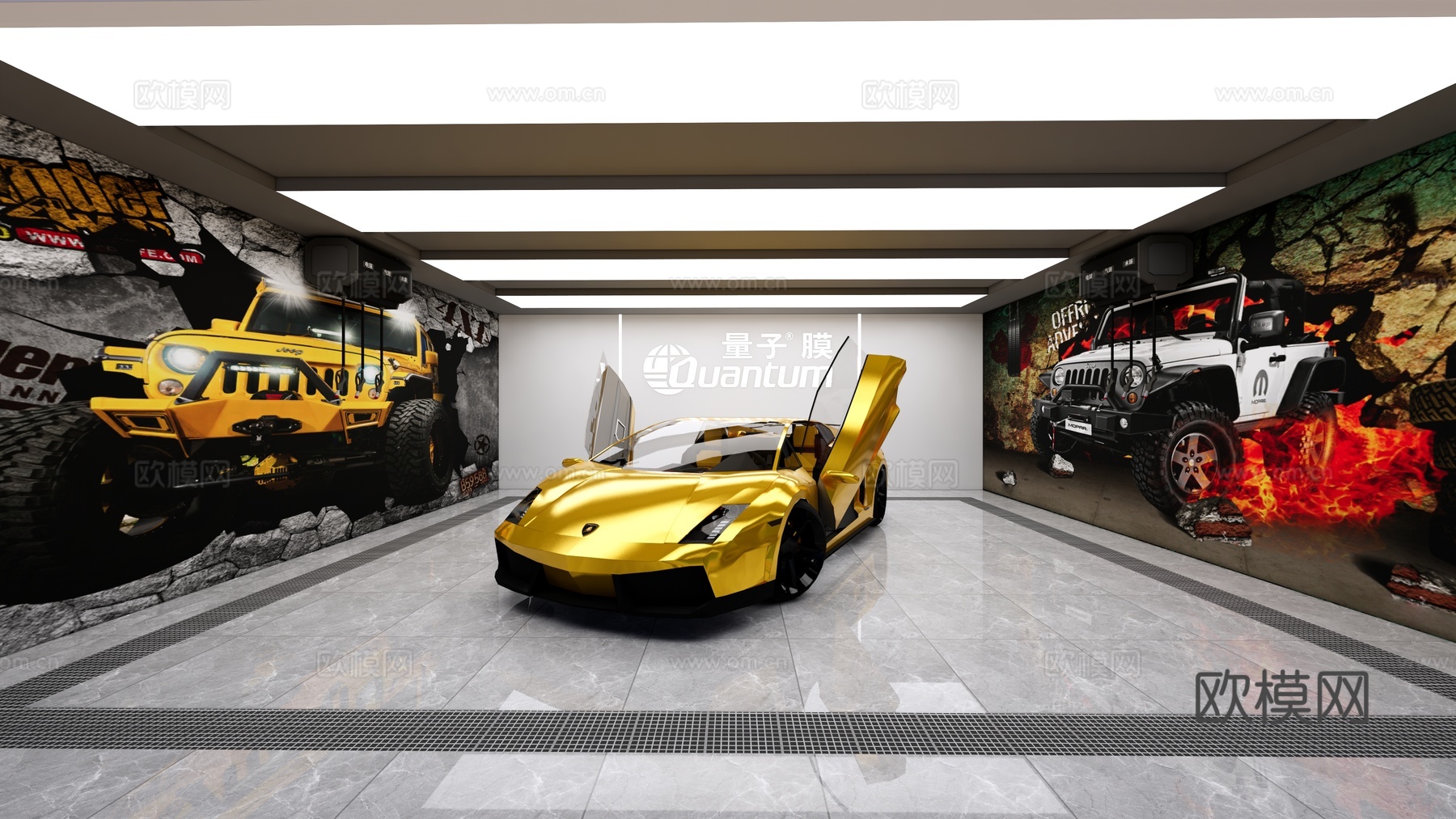 汽车展厅 汽车贴膜店 洗美店su模型