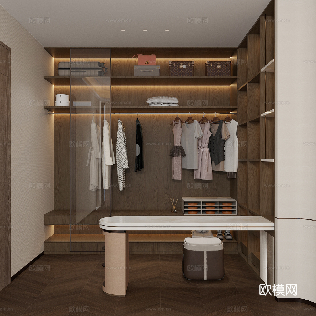 中古风衣帽间 衣柜su模型