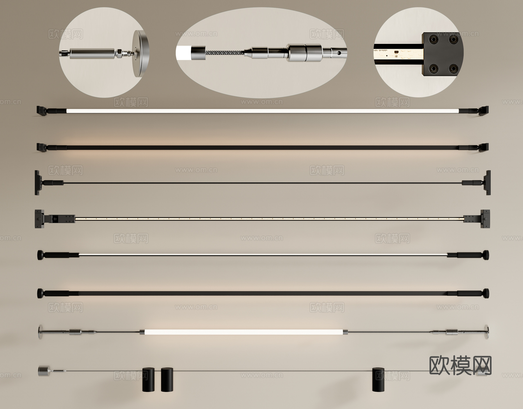 现代天际灯 钢丝灯 轨道筒灯射灯 线性灯 光轴 灯带3d模型