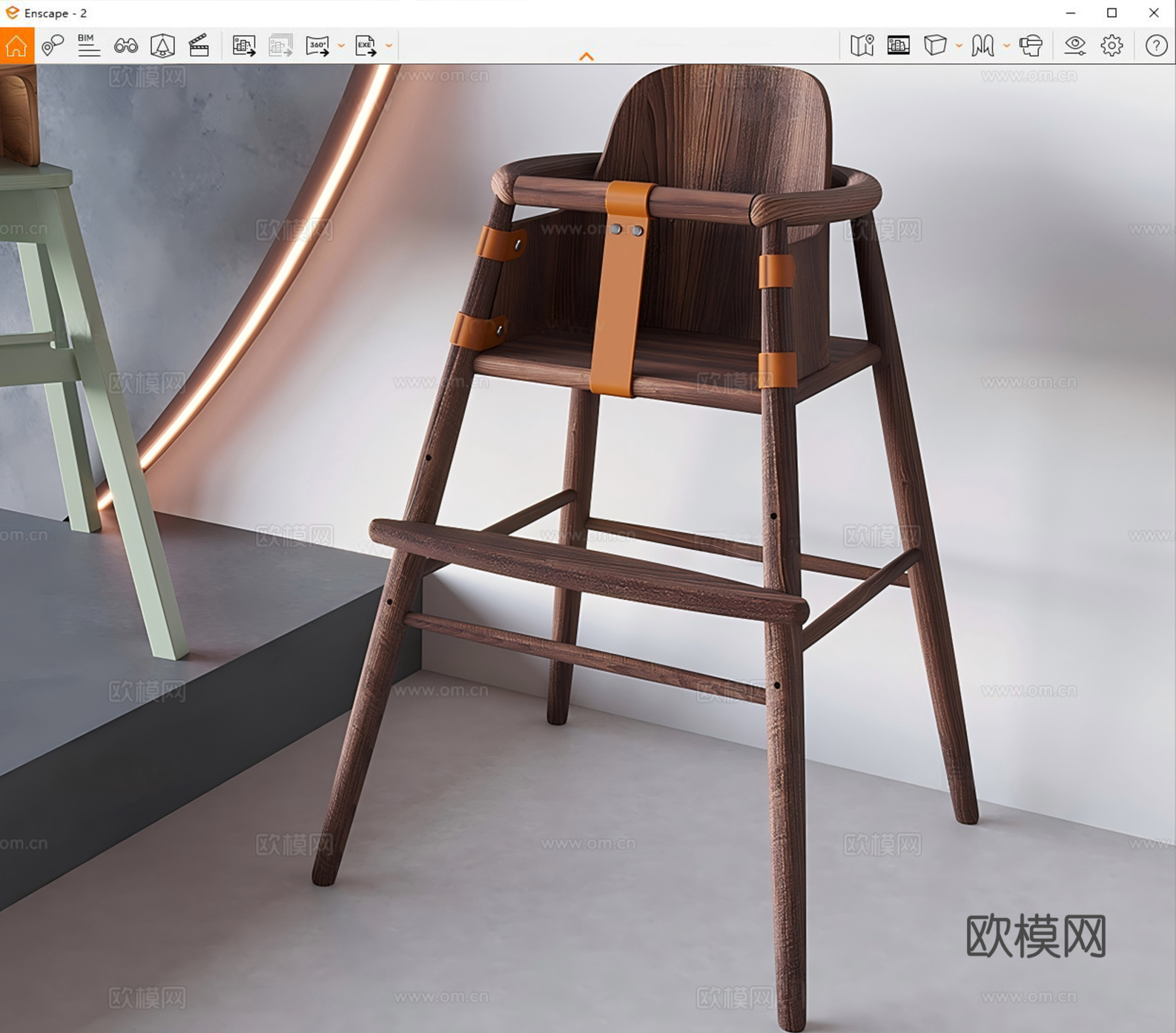 现代儿童桌椅 餐椅su模型