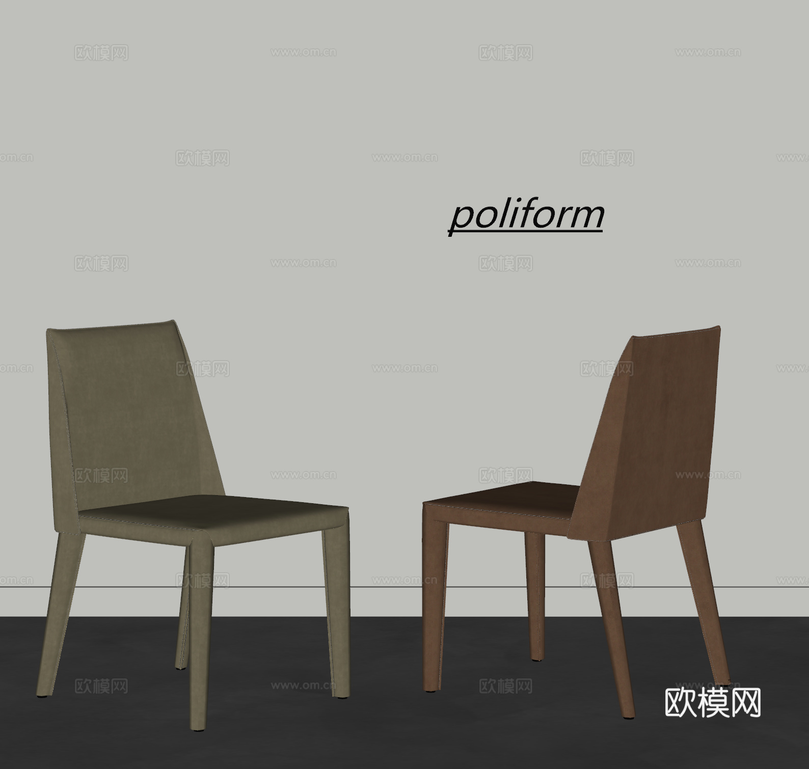 POLIFORM现代皮革餐椅 单椅 休闲椅 马鞍椅 书桌椅su模型