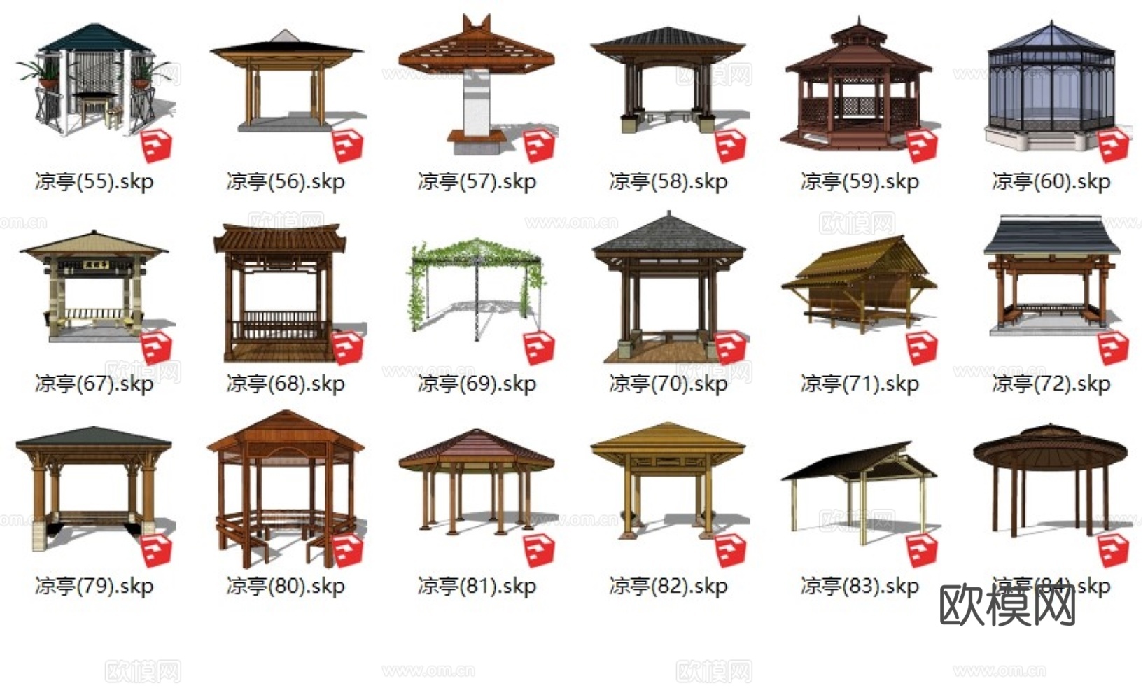 中式景观亭su模型