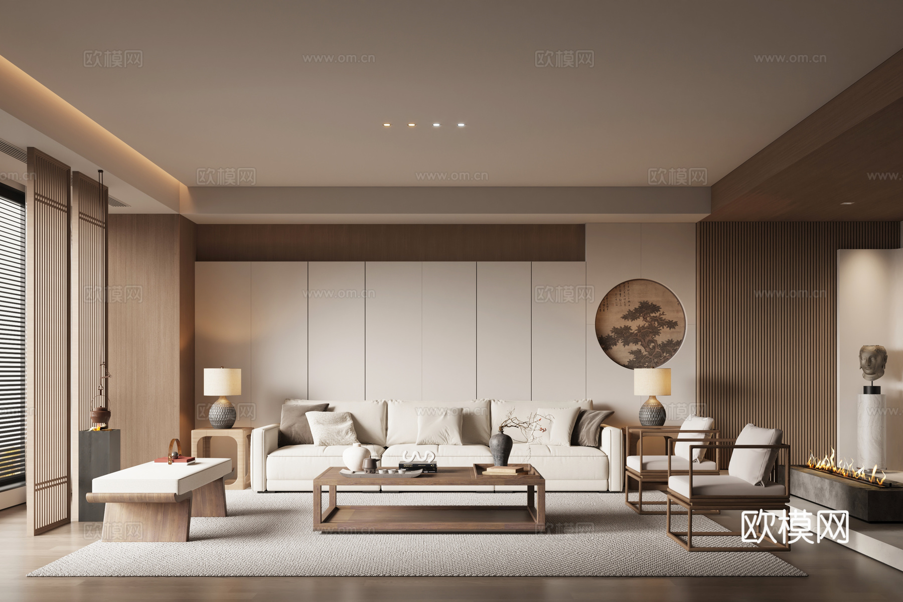 新中式宋式风客厅su模型