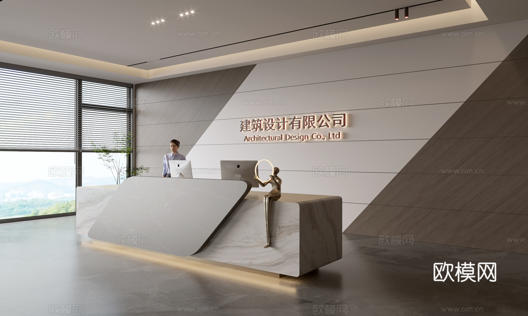 现代公司前台  接待区 吧台  接待台 服务台 公司前台背景3d模型