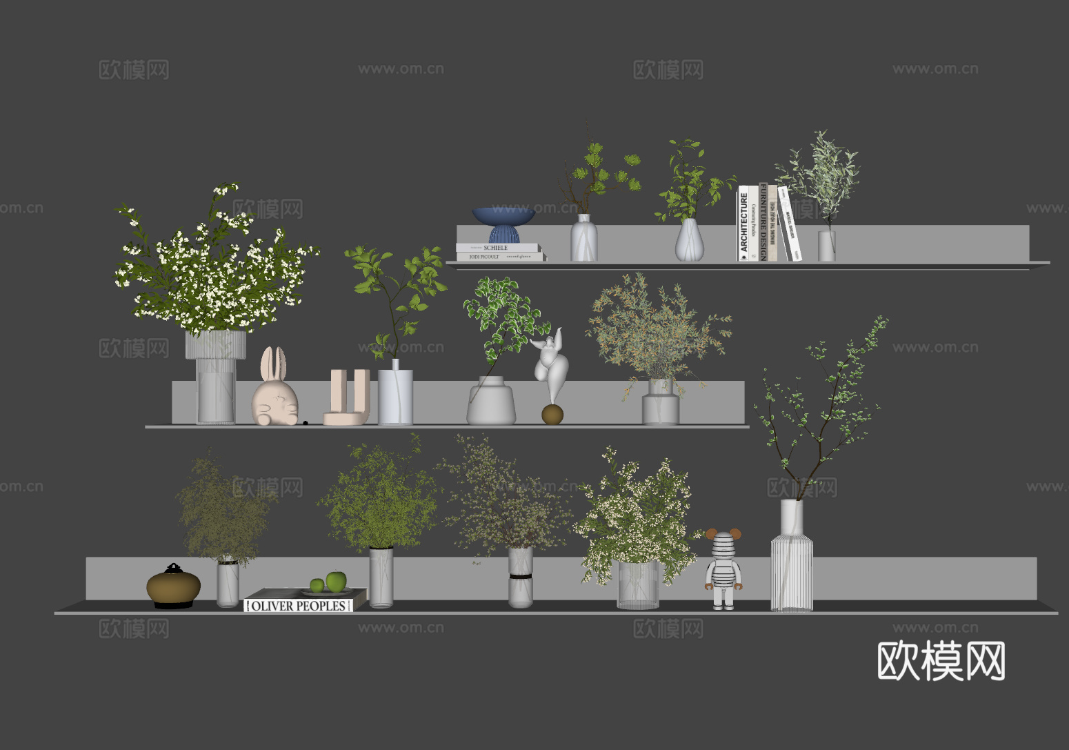 现代水生绿植 花瓶 饰品摆件 盆栽 植物 玻璃瓶绿植 水培绿su模型