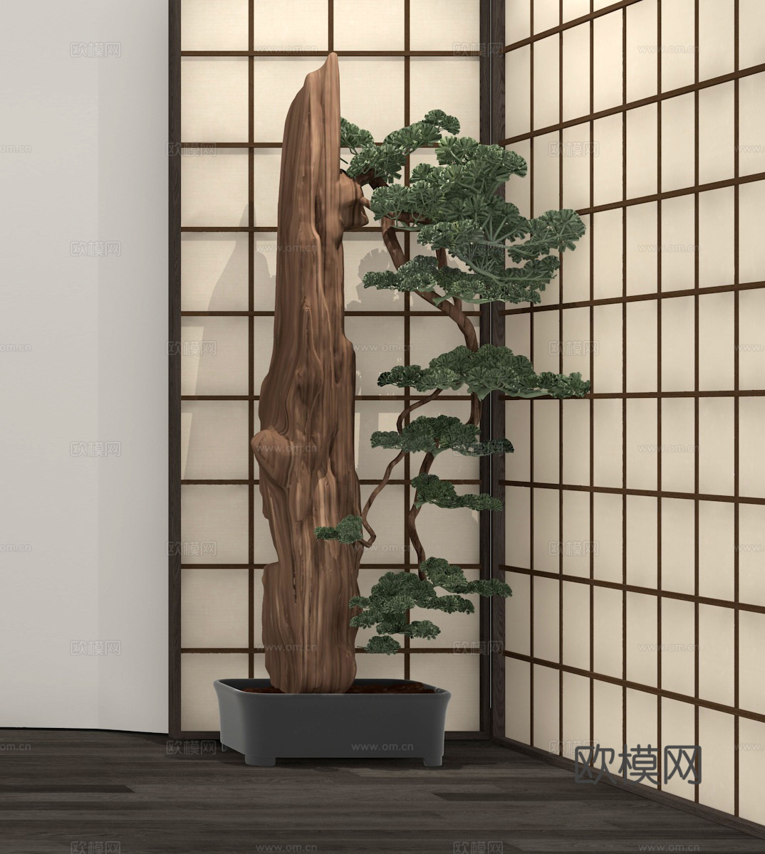 假山石头松树绿植盆景su模型