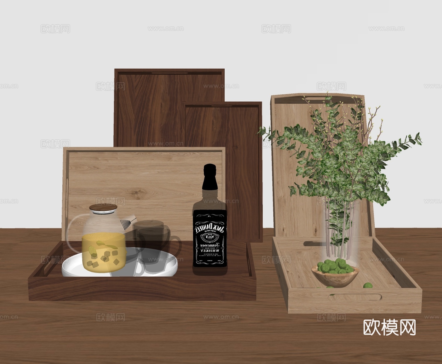 现代托盘摆件组合su模型