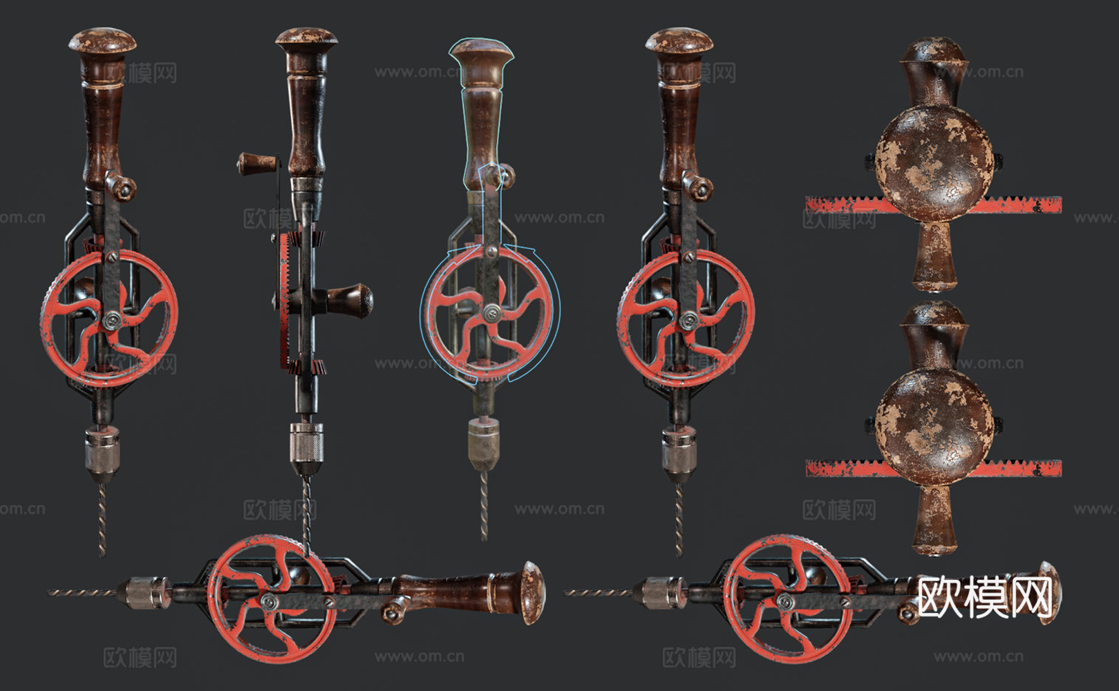 复古手钻 工业设备手钻 工业器材零件组合 手摇钻组合3d模型