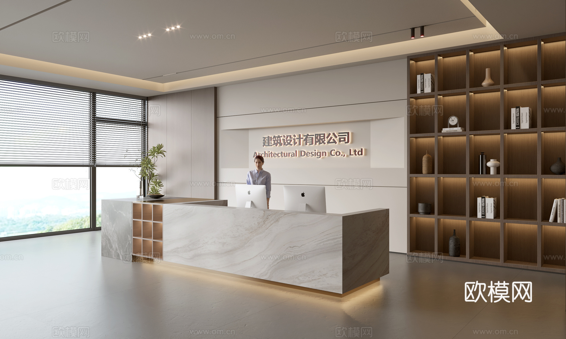 现代公司前台  接待区 吧台  接待台 服务台 公司前台背景su模型