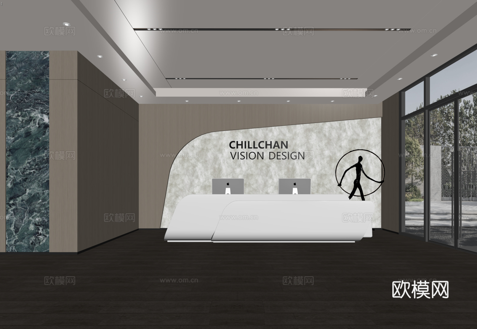 现代公司前台 办公区 接待区 前台 背景墙su模型