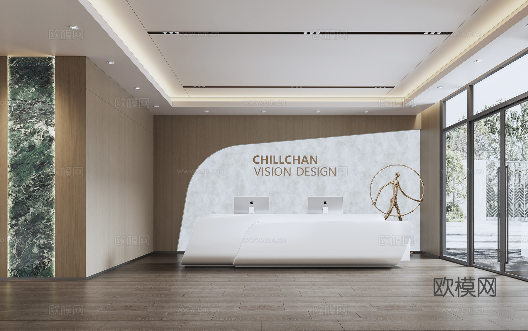 现代公司前台 办公区 接待区 前台 背景墙su模型